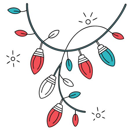 Christmas lights garland. Hand drawn vector illustration. Coloring page.のイラスト素材