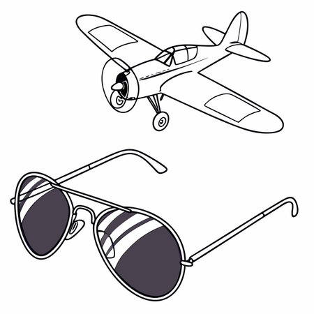 airplane and sunglasses on a white background, vector illustration, epsのイラスト素材