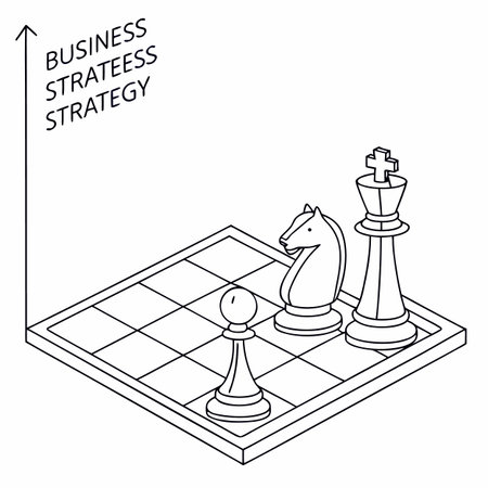 Chessboard with chess pieces. Business strategy. Vector illustration.のイラスト素材