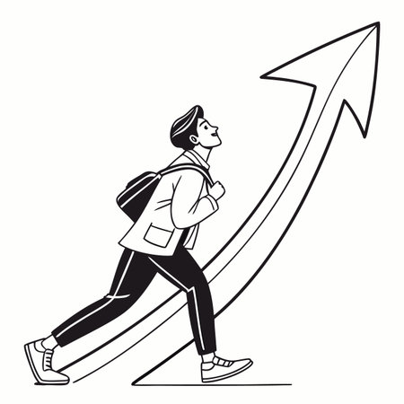 Businessman with briefcase running up the arrow. Business concept illustration.のイラスト素材