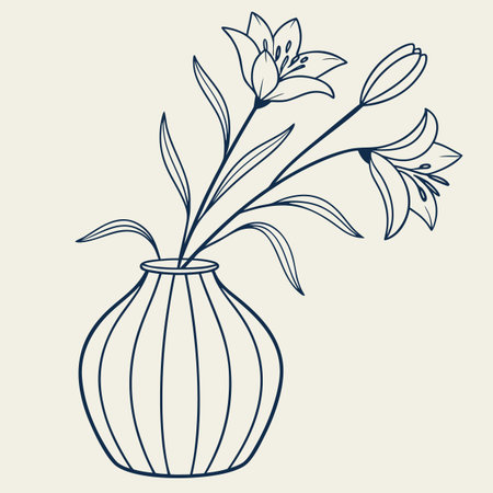 Vase with lily flowers. Hand drawn vector illustration in sketch style.のイラスト素材