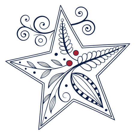 Star with floral ornament in doodle style. Vector illustration.のイラスト素材