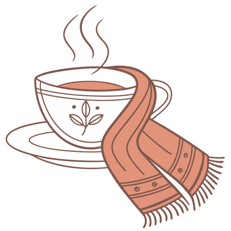 Cup of tea with a scarf on a white background. Vector illustrationのイラスト素材
