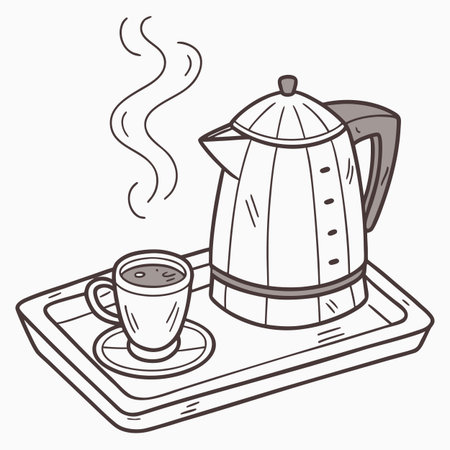 Coffee pot and cup on the table. Vector illustration.のイラスト素材