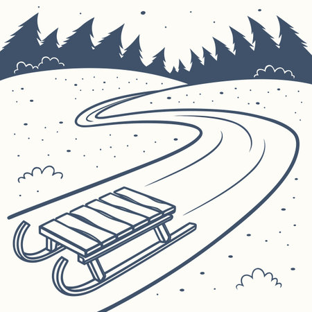 Sled. Winter landscape. Vector illustration in a flat style.のイラスト素材