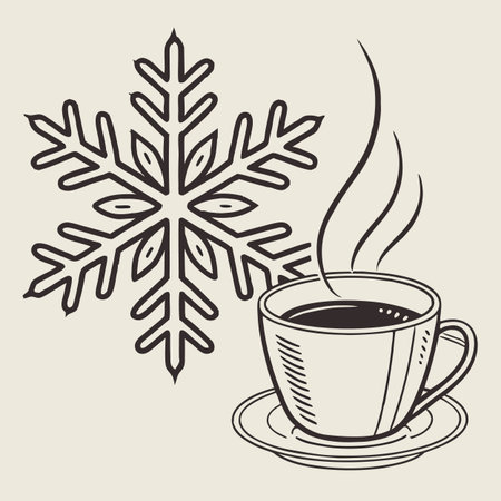Coffee cup and snowflakes. Vector illustration in doodle style.のイラスト素材