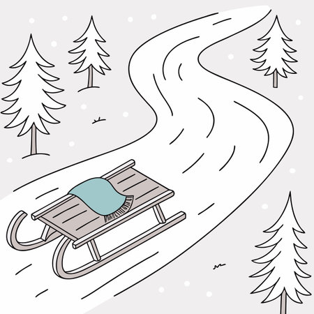 Sled on the road. Coloring book for children. Vector illustration.のイラスト素材