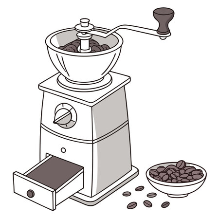 Coffee grinder with coffee beans and a bowl of coffee beansのイラスト素材