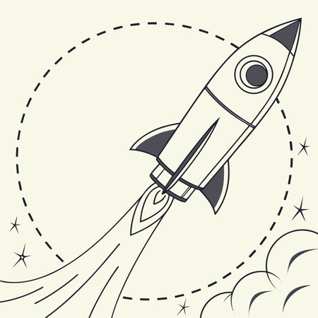 Vector illustration of a rocket on a light background with space for textのイラスト素材