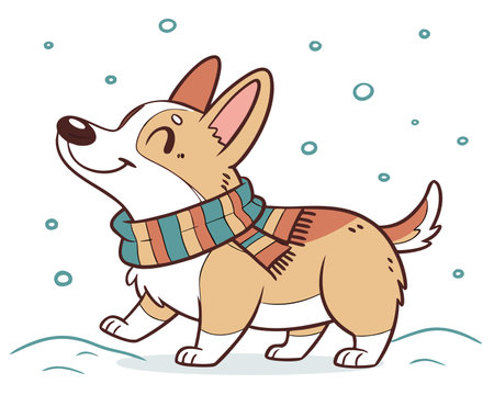 Cute cartoon corgi dog in winter clothes. Vector illustration.のイラスト素材