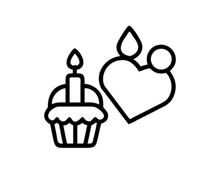 Cupcake with candle and heart icon, outline vector sign, linear symbol.のイラスト素材
