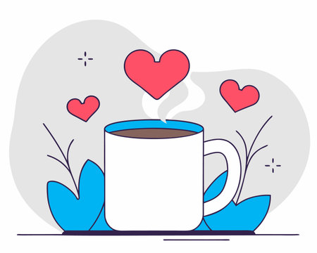 Coffee cup with hearts. Vector illustration in flat style.のイラスト素材
