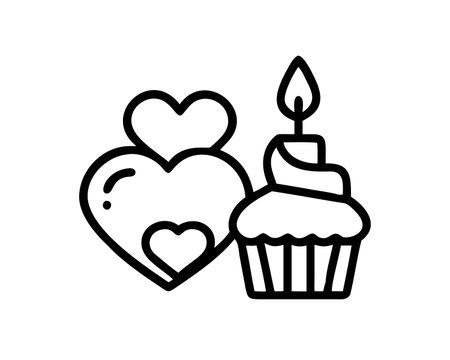 Cupcake with candle line icon, concept illustration, outline symbol, vector sign, linear symbol.のイラスト素材