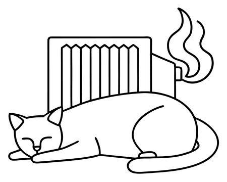 cute cat sleeping with heating radiator on white background vector illustration designのイラスト素材