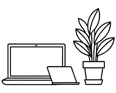 laptop computer with plant in pot vector illustration design vector illustration designのイラスト素材