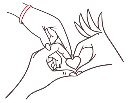 Heart in the hands of a man and a woman. Hand drawn vector illustrationのイラスト素材