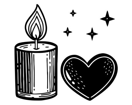 Candle and heart icon. Vector illustration in doodle styleのイラスト素材