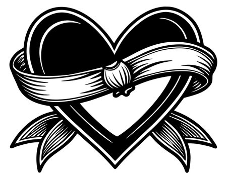 Heart with ribbon. Vector illustration ready for vinyl cutting. Black and white.のイラスト素材