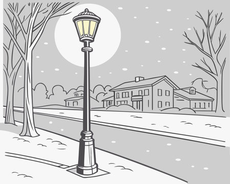 Vector illustration of a street lamp in the city on a winter dayのイラスト素材