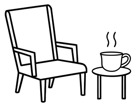 Armchair and coffee cup icon. Outline illustration of armchair and coffee cup vector icon for webのイラスト素材