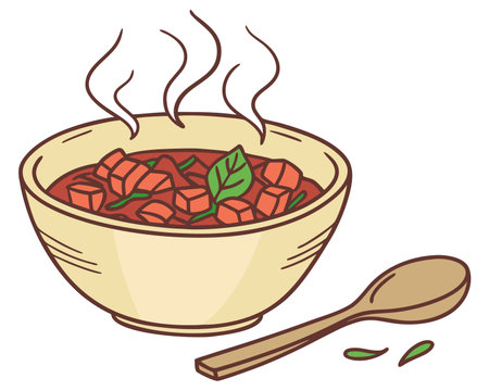 Illustration of a bowl of hot chili soup on a white backgroundのイラスト素材