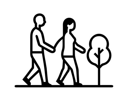 Couple walking line icon, concept sign, outline vector illustration, linear symbol.のイラスト素材
