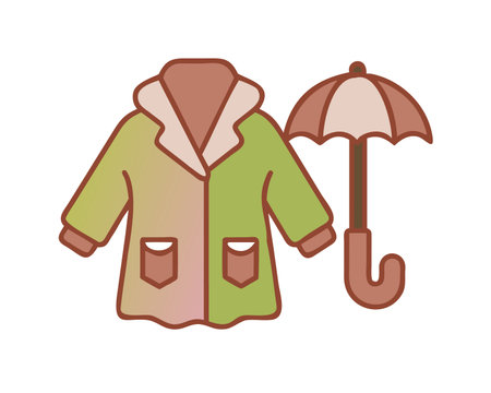 Raincoat and umbrella flat color icon. Isolated vector illustration.のイラスト素材