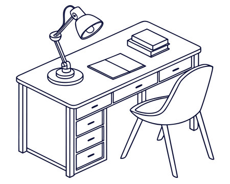 Office workplace with desk lamp and chair design, Work from home theme Vector illustrationのイラスト素材