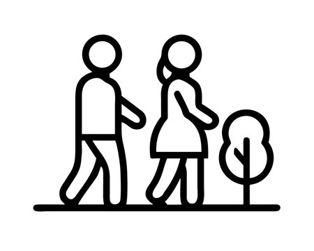 couple walking in the park icon vector. a thin line sign. Isolated contour symbol illustrationのイラスト素材