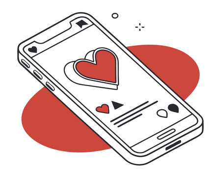 Smartphone with heart icon. Vector illustration in line art style.のイラスト素材
