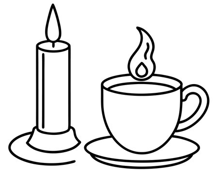 Cup of coffee and candle icon. Outline illustration of cup of coffee and candle vector icon for webのイラスト素材