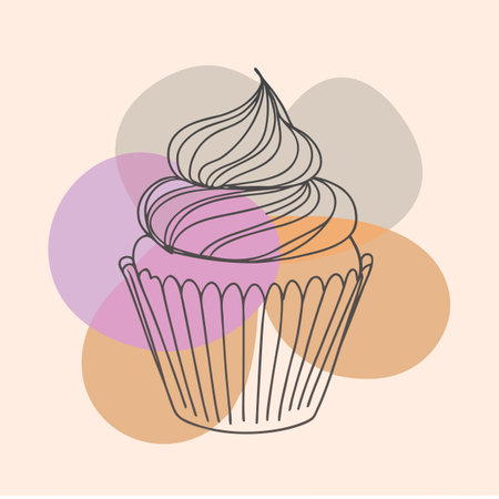 Cupcake doodle hand drawn vector illustration. Sweet dessert.