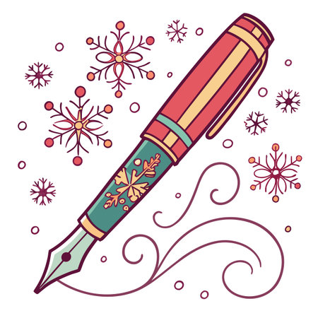 Fountain pen and snowflakes. Vector illustration in doodle style.のイラスト素材
