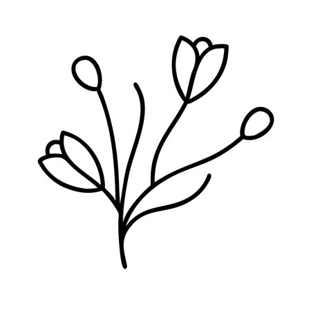 cute flower branch with leafs line style icon vector illustration designのイラスト素材