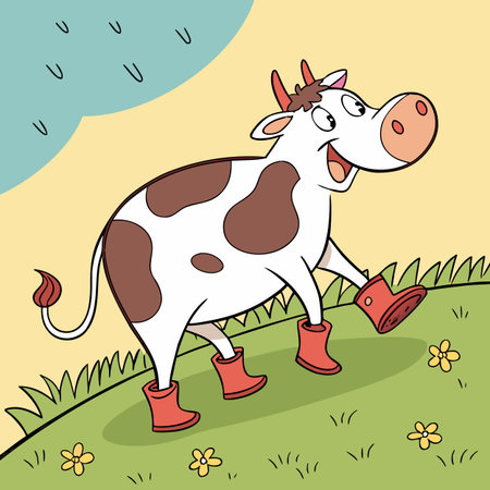 Cute cartoon cow in rubber boots. Vector illustration for your designのイラスト素材