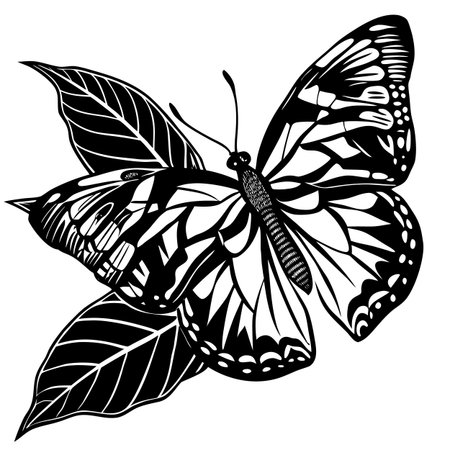 Beautiful butterfly with leaves. Vector illustration ready for vinyl cutting.のイラスト素材