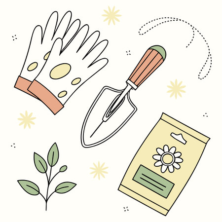 Gardening tools. Hand drawn vector illustration in doodle style.のイラスト素材