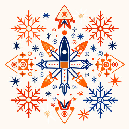 Snowflakes with rocket and stars. Vector illustration for your designのイラスト素材