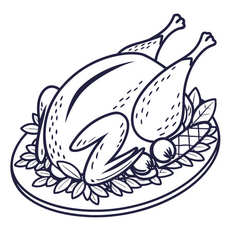 Roasted turkey. Vector illustration of a roasted turkey on a plate.のイラスト素材