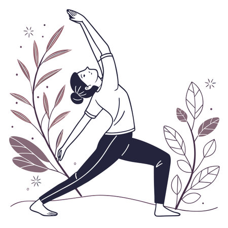 Woman practicing yoga in the park. Vector illustration in a flat style.のイラスト素材