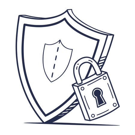 Protection shield with padlock. Security concept. Vector illustration.のイラスト素材
