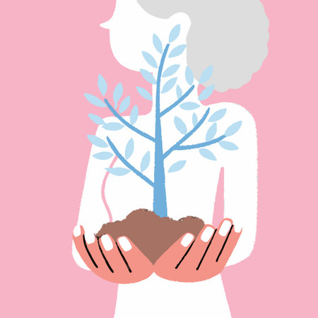 Vector illustration of a woman holding a tree in her hands. The concept of environmental protection.のイラスト素材