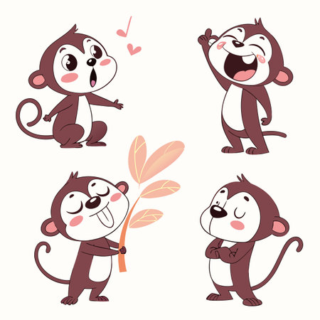 A collection of cute animal illustrations in different poses, featuring a playful character design perfect for kids' products and education.のイラスト素材