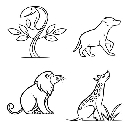 Modern and artistic animal silhouettes rendered in a minimalist line art style, ideal for contemporary branding and web design elements.のイラスト素材