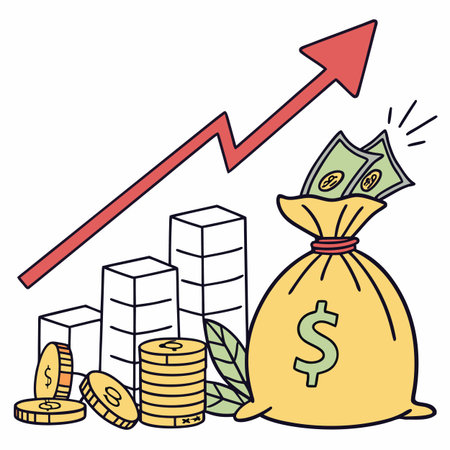 A professional vector illustration showing a rising bar chart with a dollar sign representing financial progress.のイラスト素材