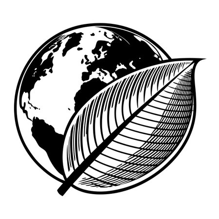 A simple vector graphic showing a globe partially covered by a leaf, symbolizing environmental protection and sustainability.のイラスト素材