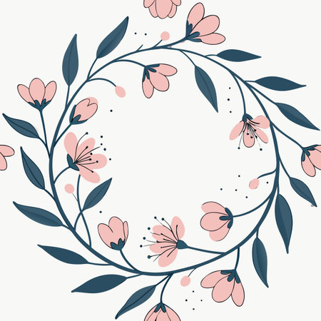 A delicate floral wreath design in a minimalist style, suitable for wedding invitations and beauty branding.のイラスト素材