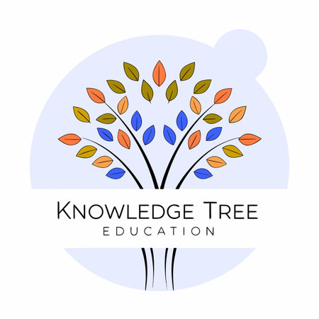 An inspiring logo design featuring a tree with book-like leaves, symbolizing educational growth and wisdom.のイラスト素材