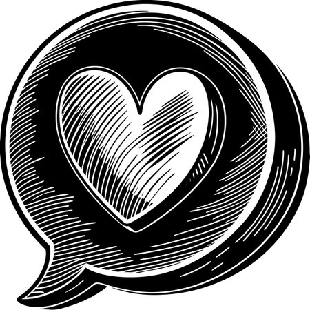 A sleek speech bubble containing a heart symbol, perfect for representing romantic communication and social media.のイラスト素材