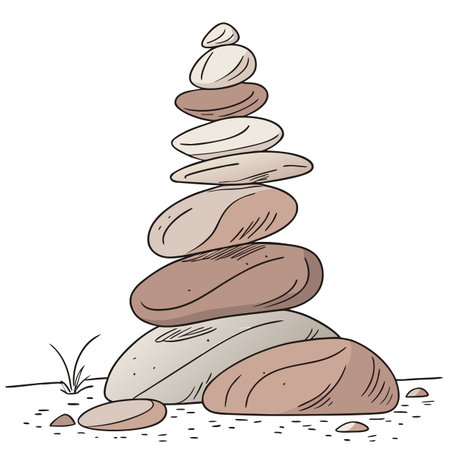 An illustration of a stack of balanced stones, conveying a sense of tranquility and perfect equilibrium against a minimal, clean background.のイラスト素材